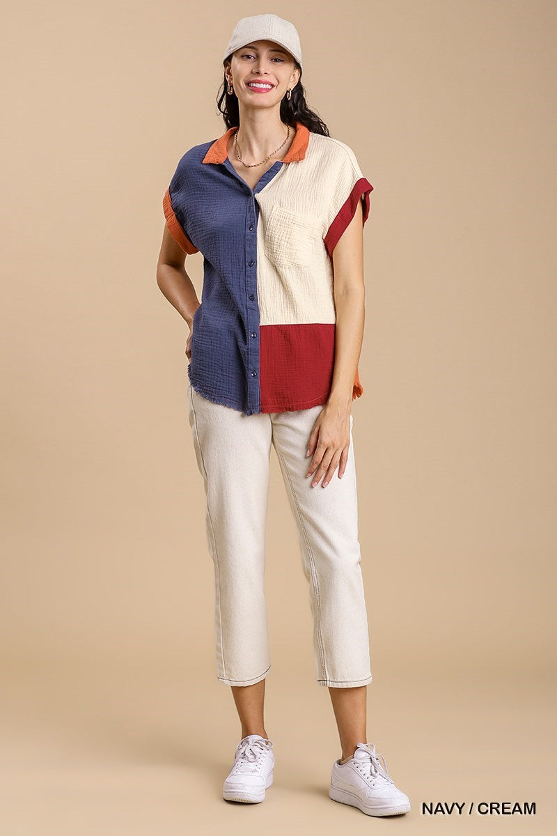 Short Folded Sleeve Top