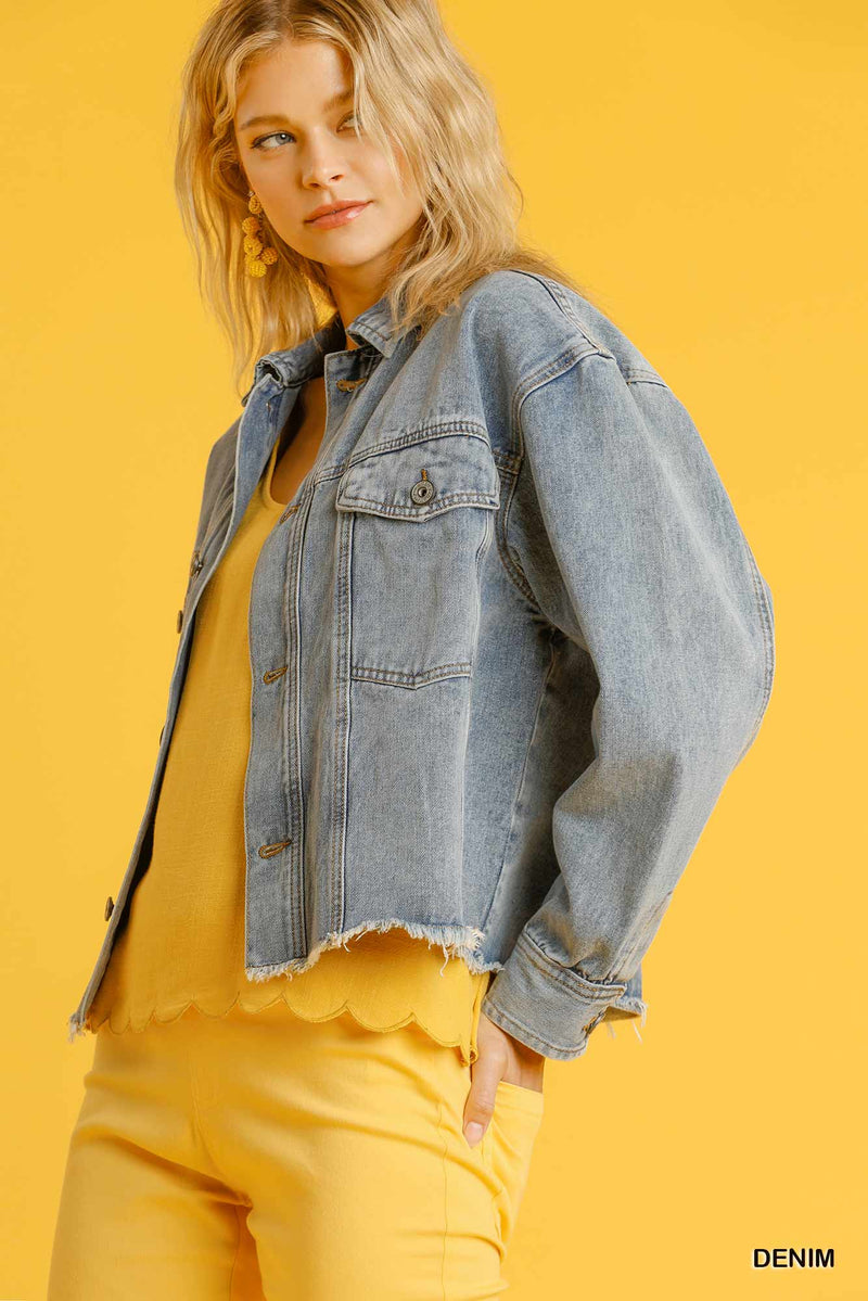 Collar Button Down Denim Jacket