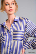 Satin Stripe Button Down Top