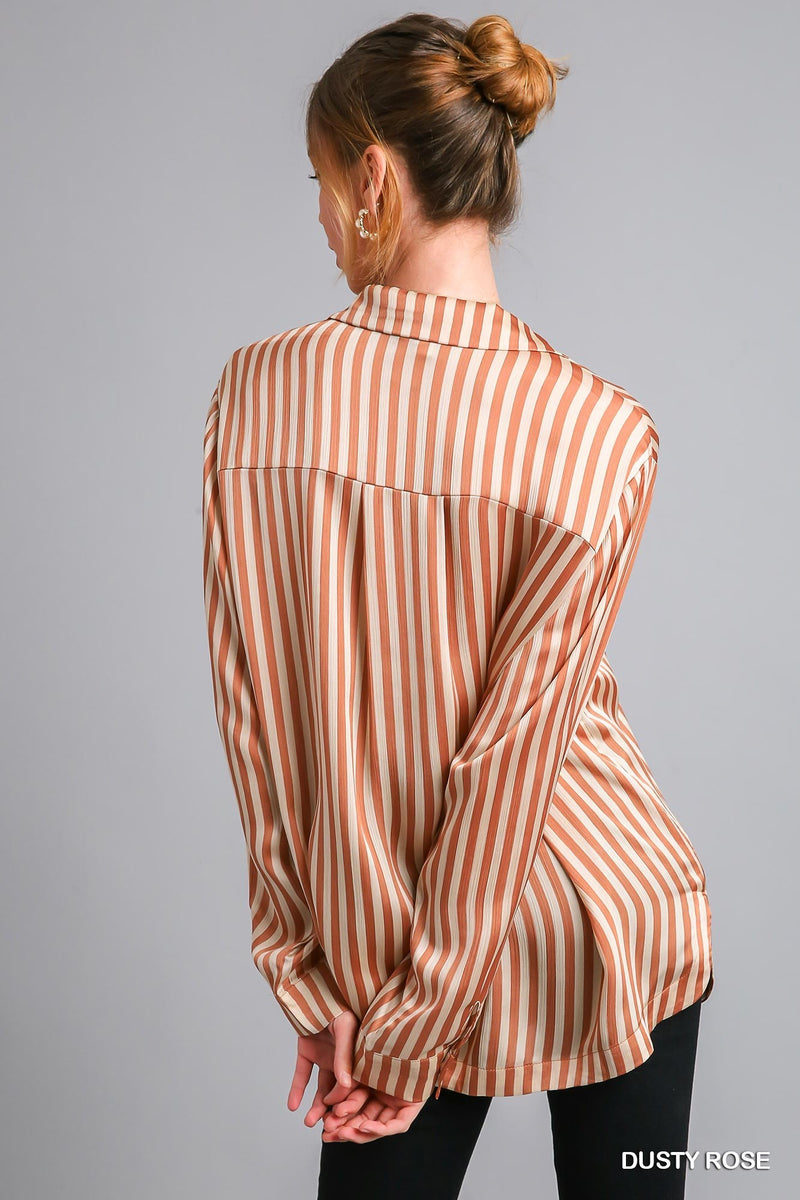 Satin Stripe Button Down Top