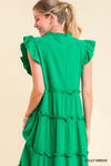 Cotton Gauze Tiered Dress with Ruffle Sleeve and Front Tie