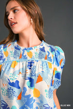 Satin Print Smocking Detail Top