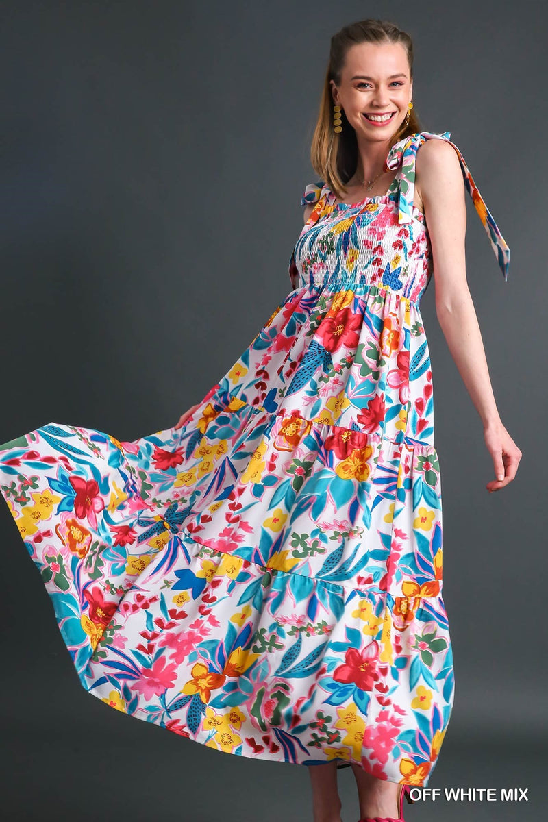 Smocked Bodice Floral Maxi Dress