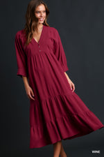 Linen V-Neck Maxi Dress with Button Details